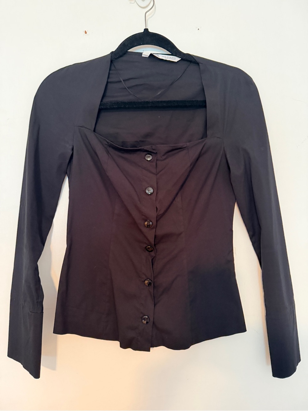 Zara Black Button-Front Long Sleeve Shirt